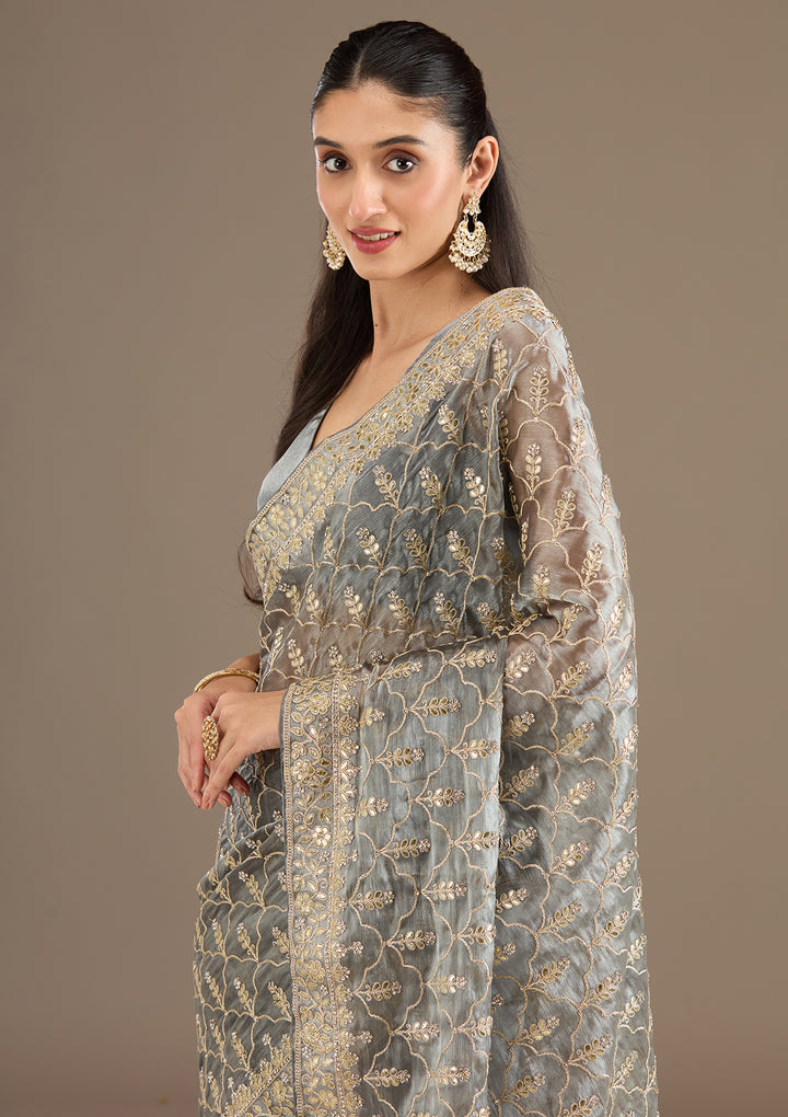 Grey Zariwork Tissue Saree