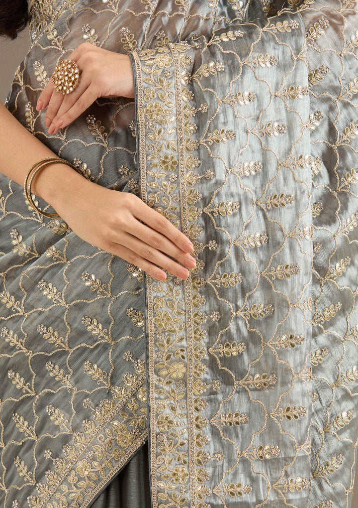 Grey Zariwork Tissue Saree