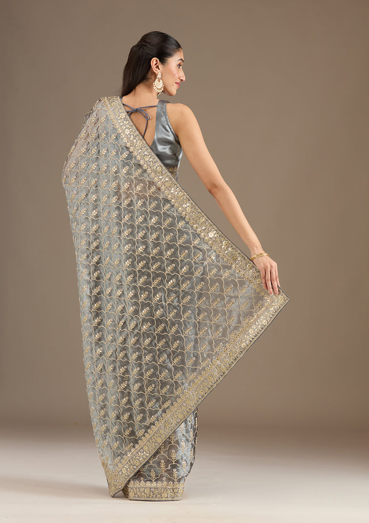 Grey Zariwork Tissue Saree