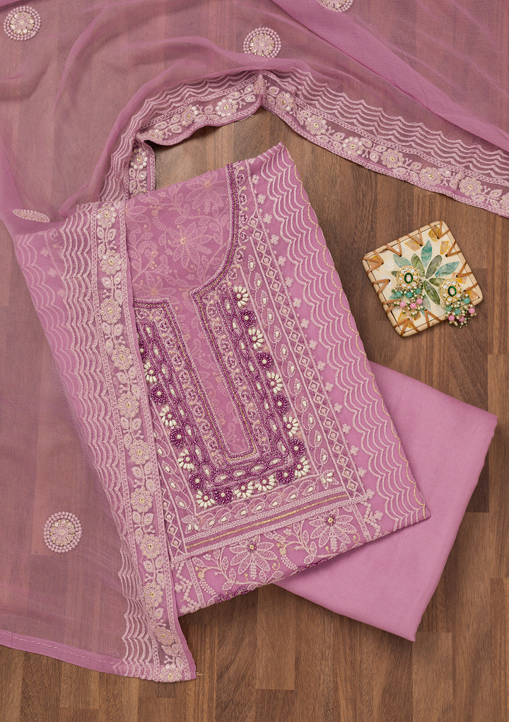 Lavender Chikankari Georgette Unstitched Salwar Suit
