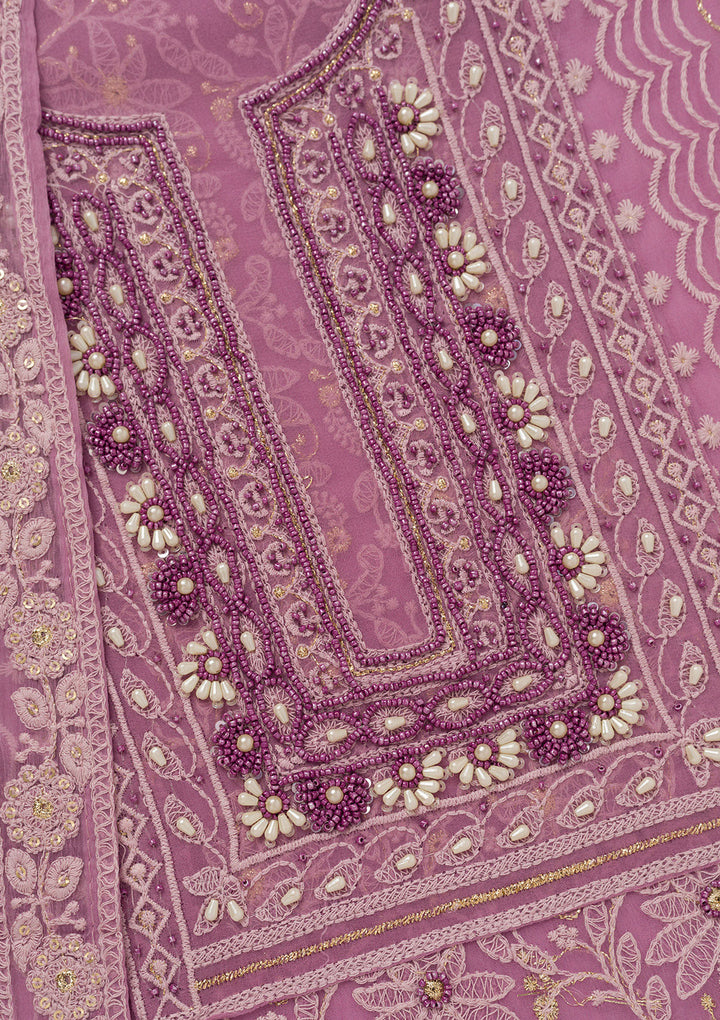 Lavender Chikankari Georgette Unstitched Salwar Suit