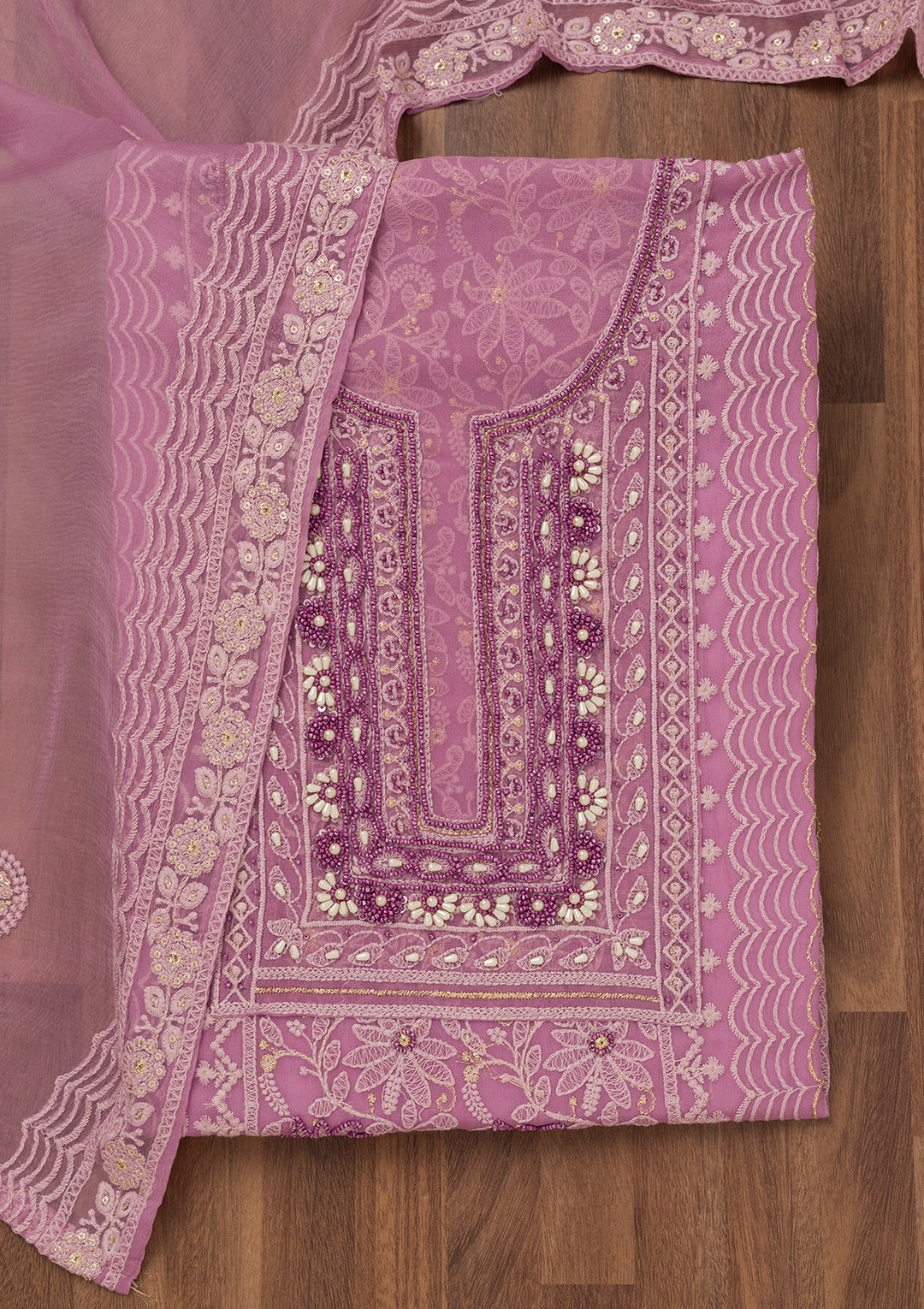 Lavender Chikankari Georgette Unstitched Salwar Suit