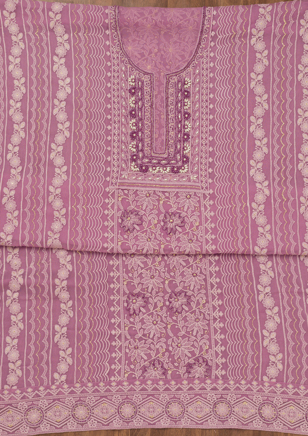 Lavender Chikankari Georgette Unstitched Salwar Suit