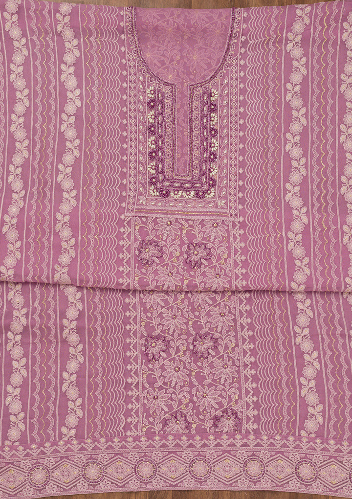 Lavender Chikankari Georgette Unstitched Salwar Suit