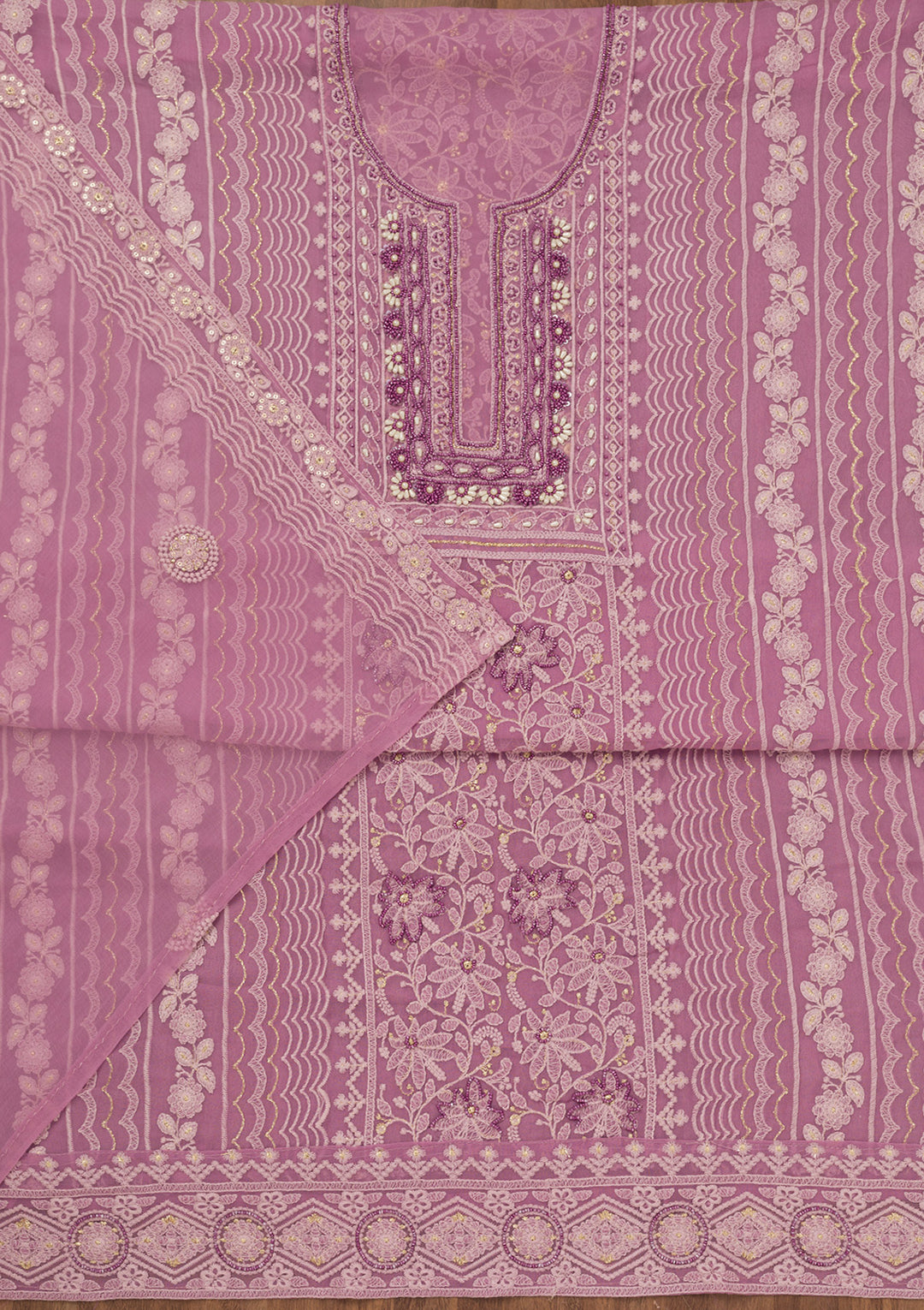 Lavender Chikankari Georgette Unstitched Salwar Suit