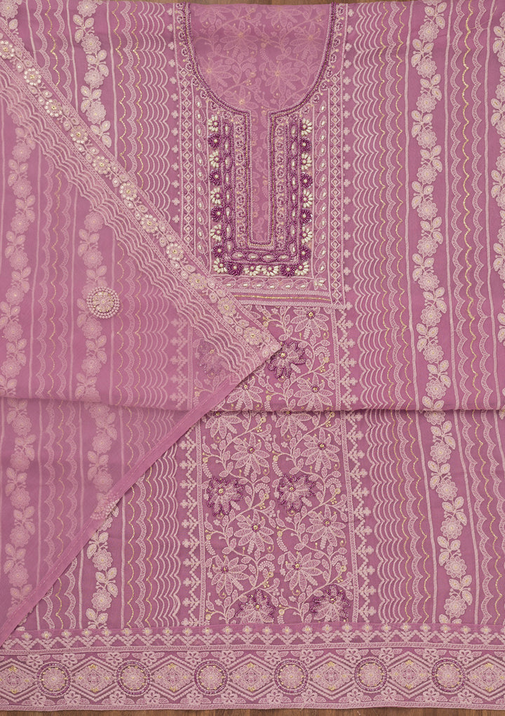 Lavender Chikankari Georgette Unstitched Salwar Suit