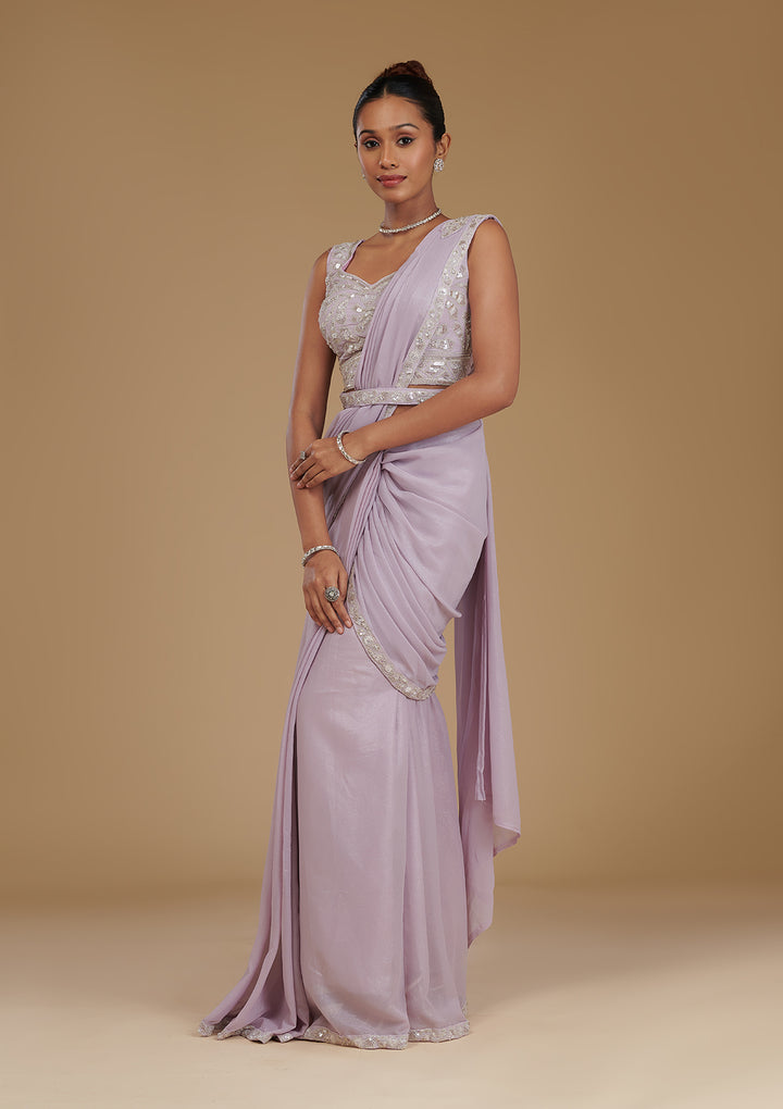Lavender Cutdana Chiffon Readymade Saree