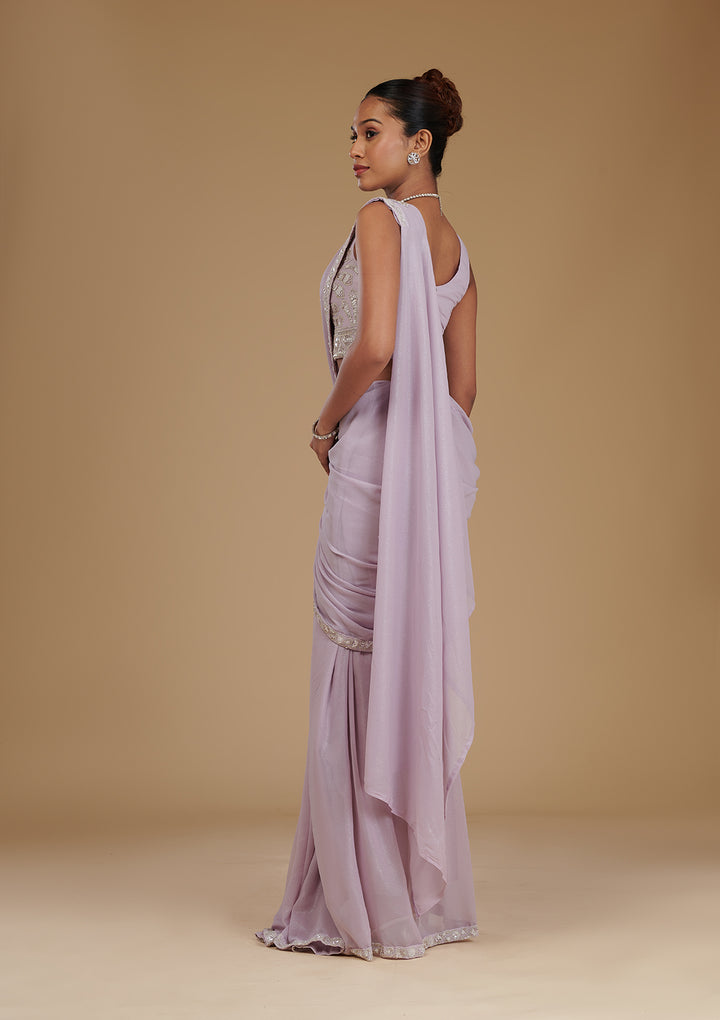 Lavender Cutdana Chiffon Readymade Saree