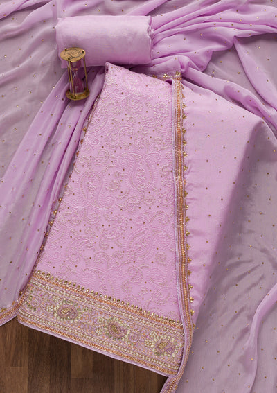 Lavender Cutdana Georgette Unstitched Salwar Suit