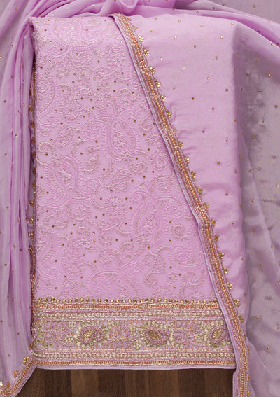 Lavender Cutdana Georgette Unstitched Salwar Suit