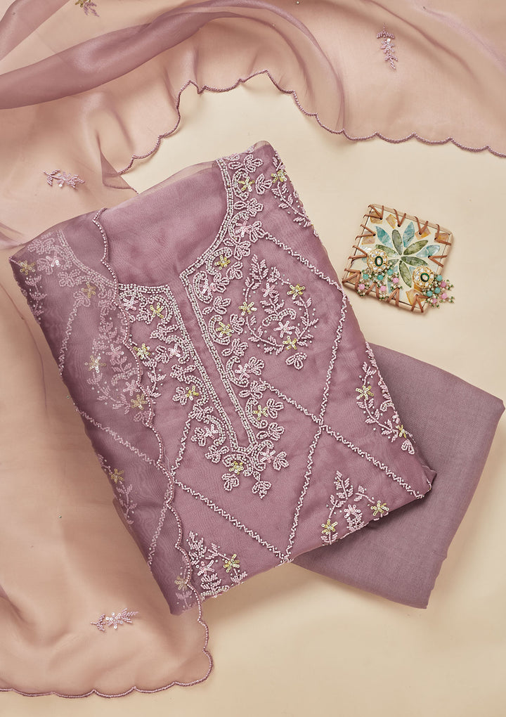 Mauve Cutdana Georgette Unstitched Salwar Suit