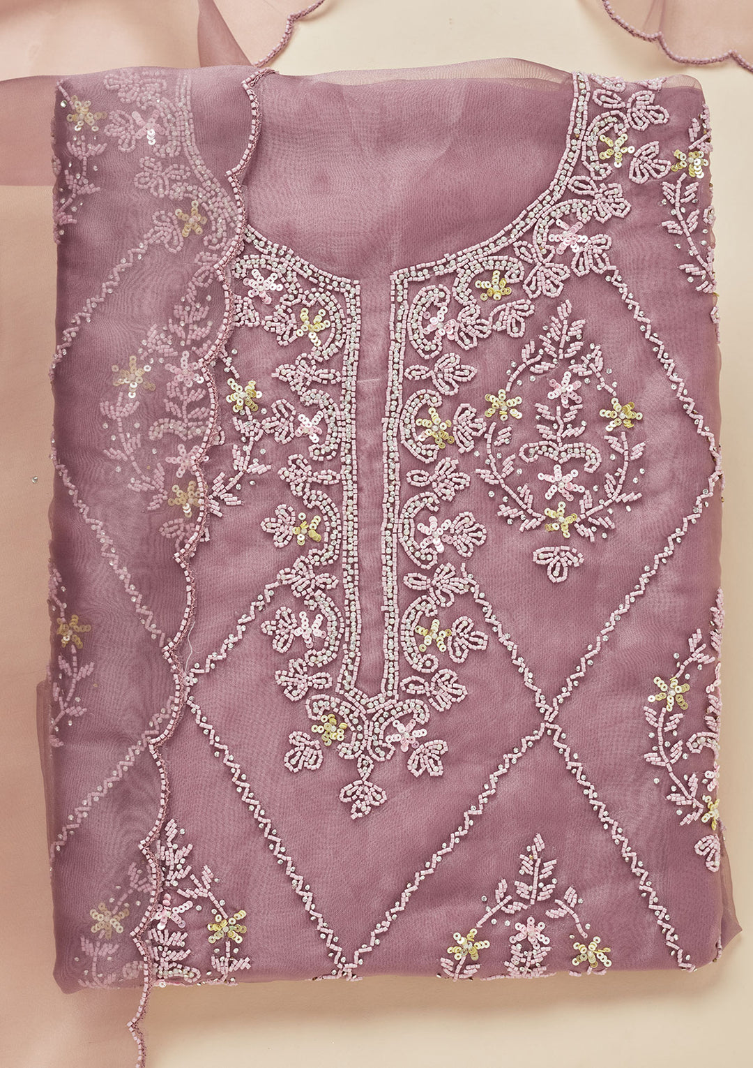 Mauve Cutdana Georgette Unstitched Salwar Suit