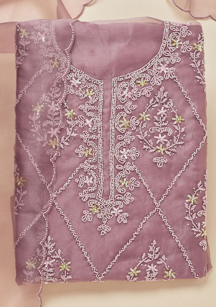 Mauve Cutdana Georgette Unstitched Salwar Suit