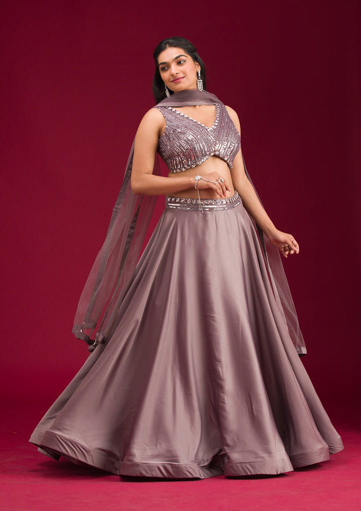 Lavender Cutdana Lycra Readymade Lehenga