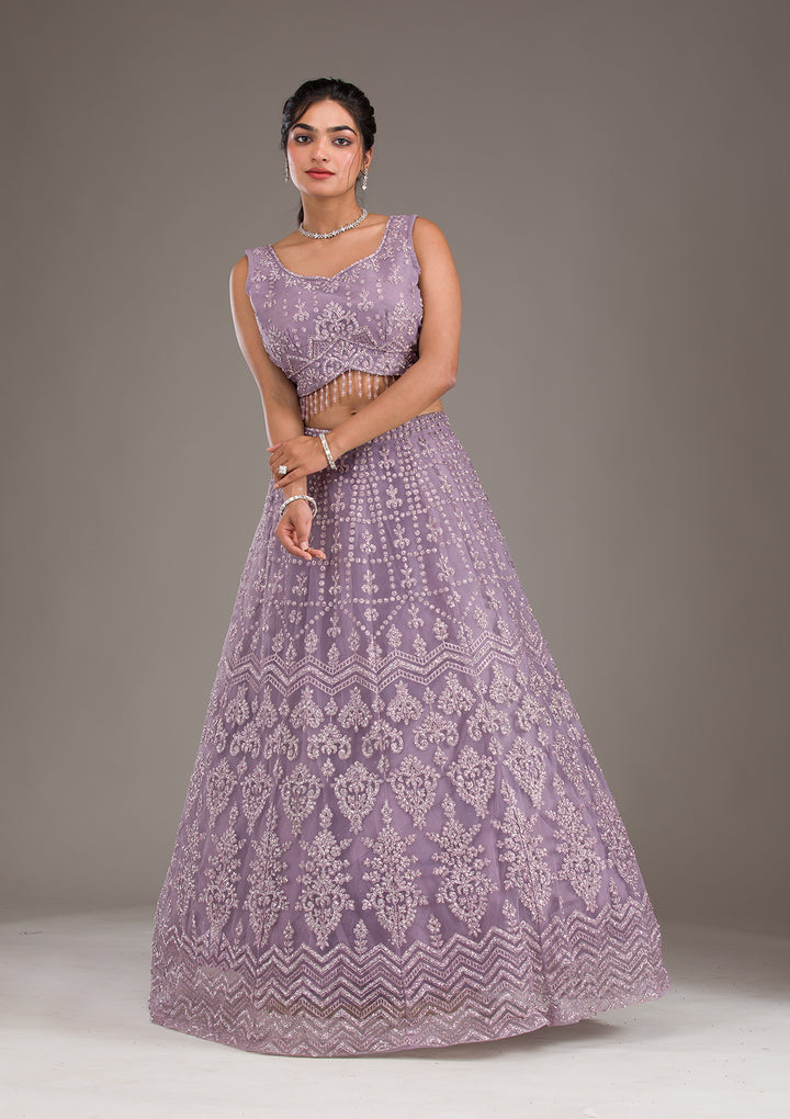 Lavender Cutdana Net Readymade Lehenga