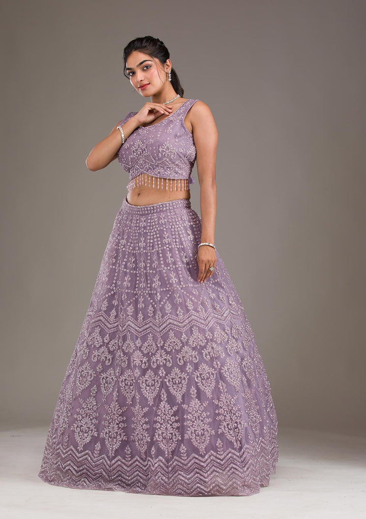 Lavender Cutdana Net Readymade Lehenga
