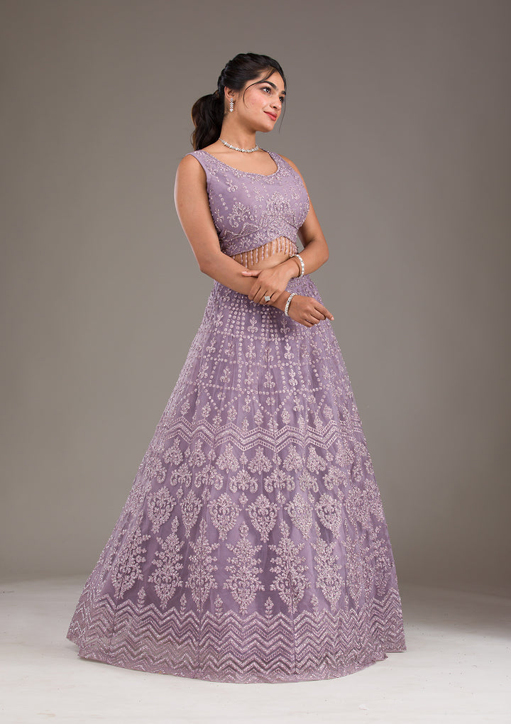 Lavender Cutdana Net Readymade Lehenga