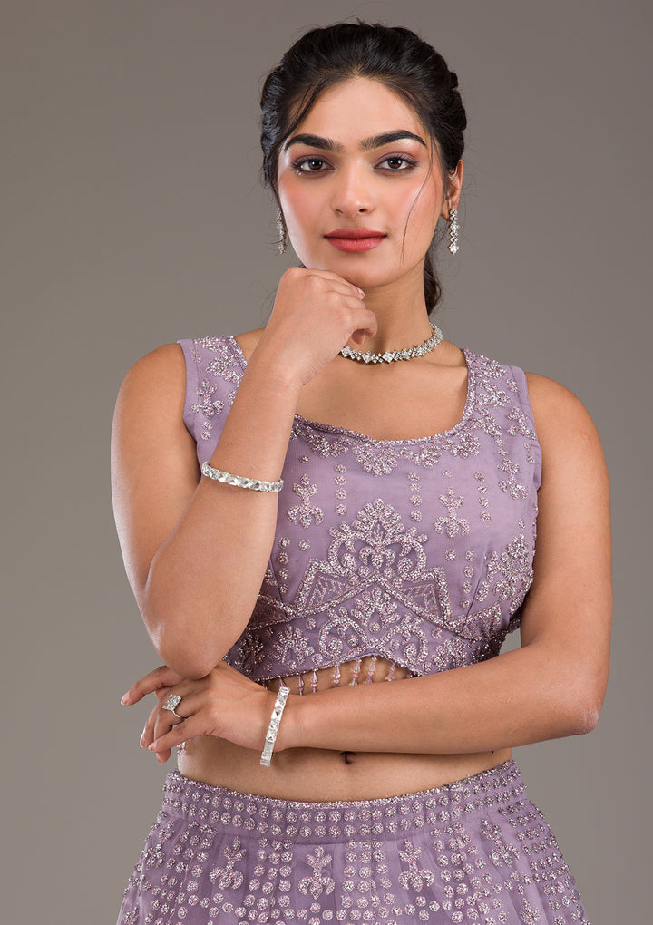 Lavender Cutdana Net Readymade Lehenga