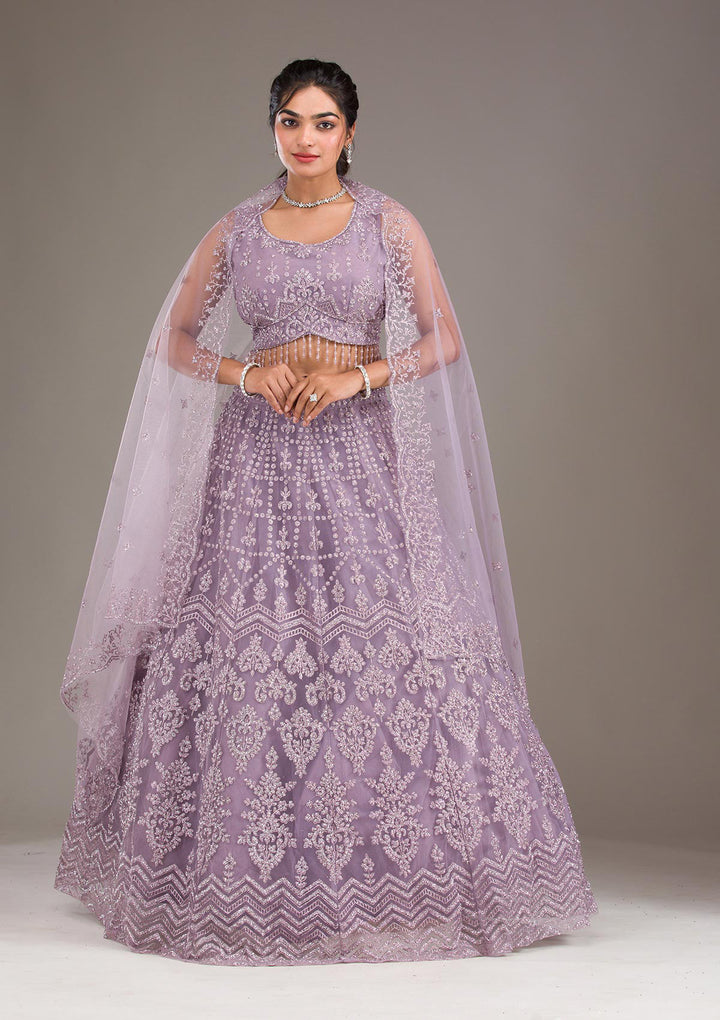 Lavender Cutdana Net Readymade Lehenga