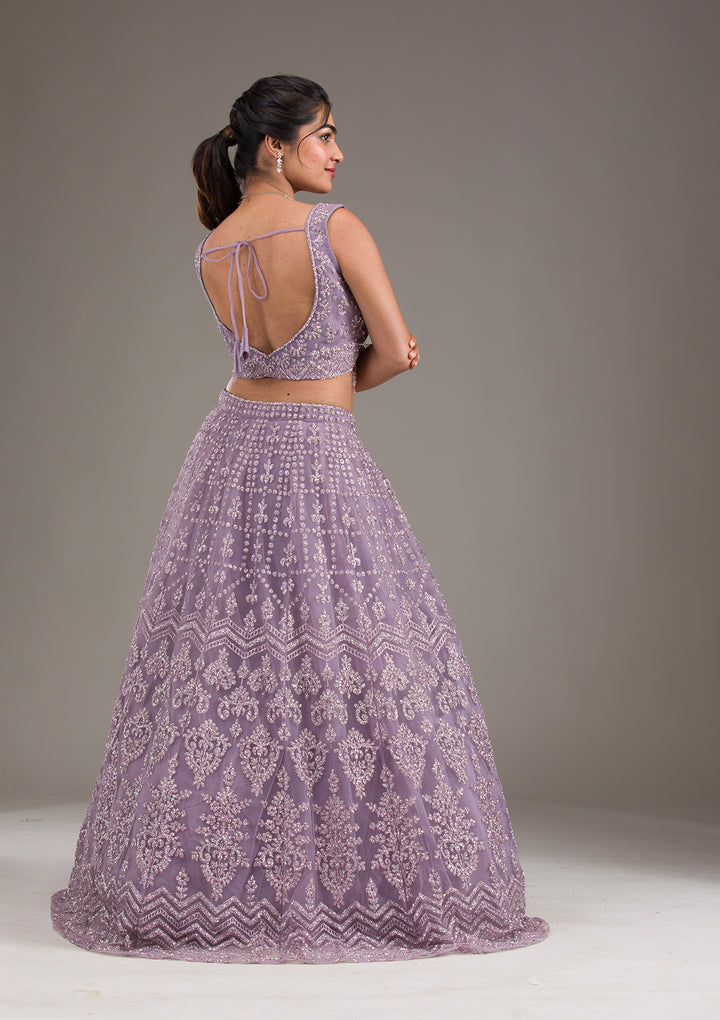 Lavender Cutdana Net Readymade Lehenga