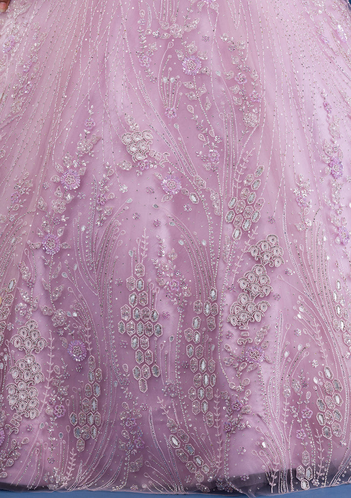 Lavender Cutdana Net Readymade Lehenga