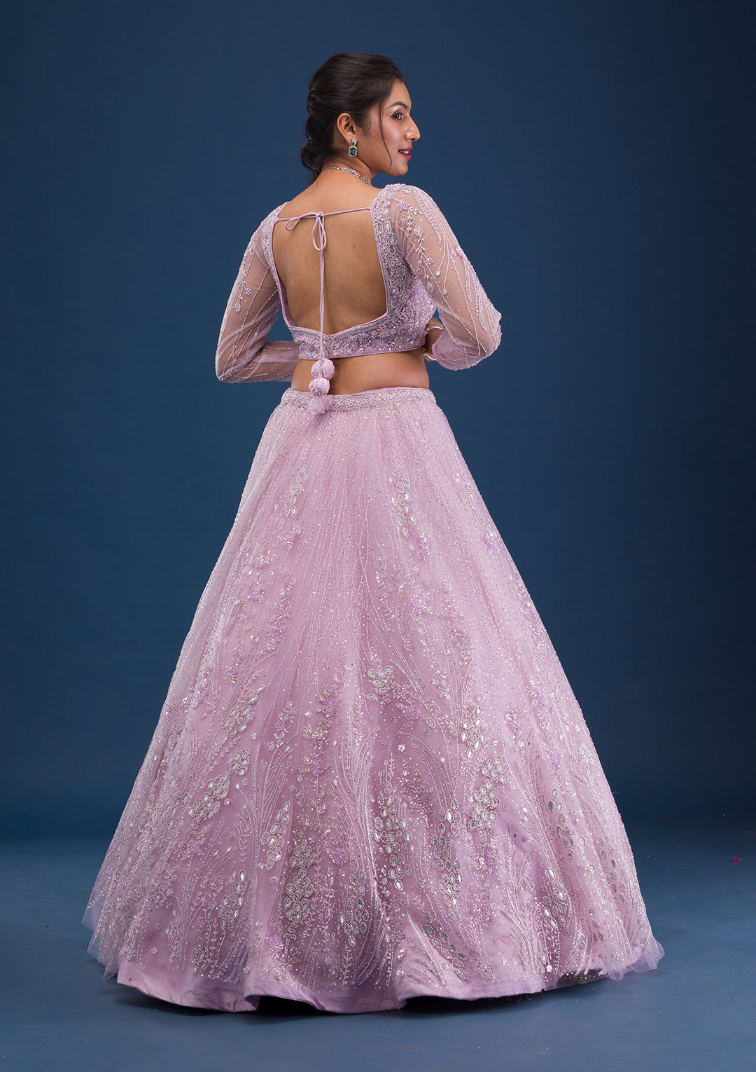 Lavender Cutdana Net Readymade Lehenga