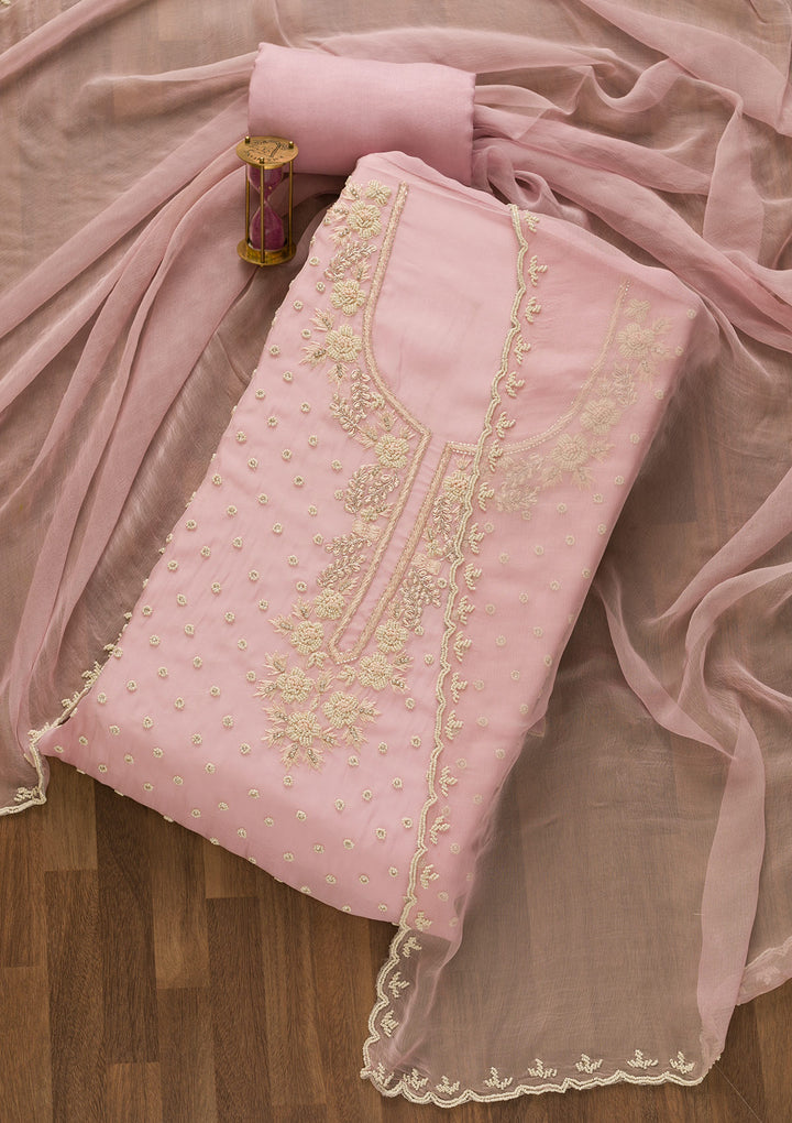 Lavender Cutdana Organza Unstitched Salwar Suit-Koskii
