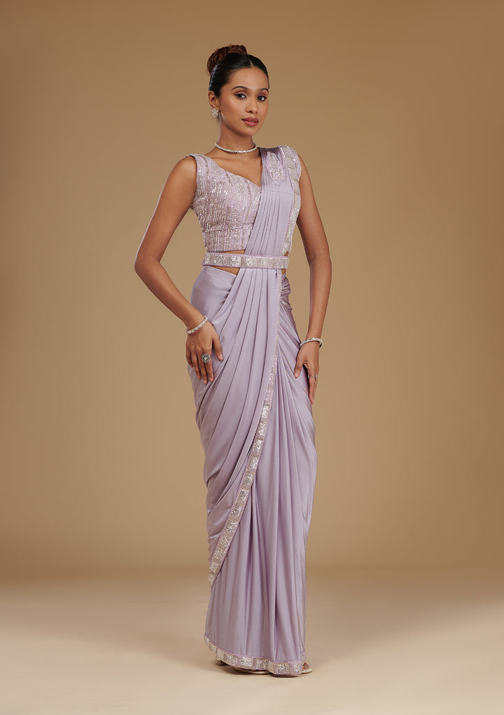 Lavender Cutdana Satin Readymade Saree