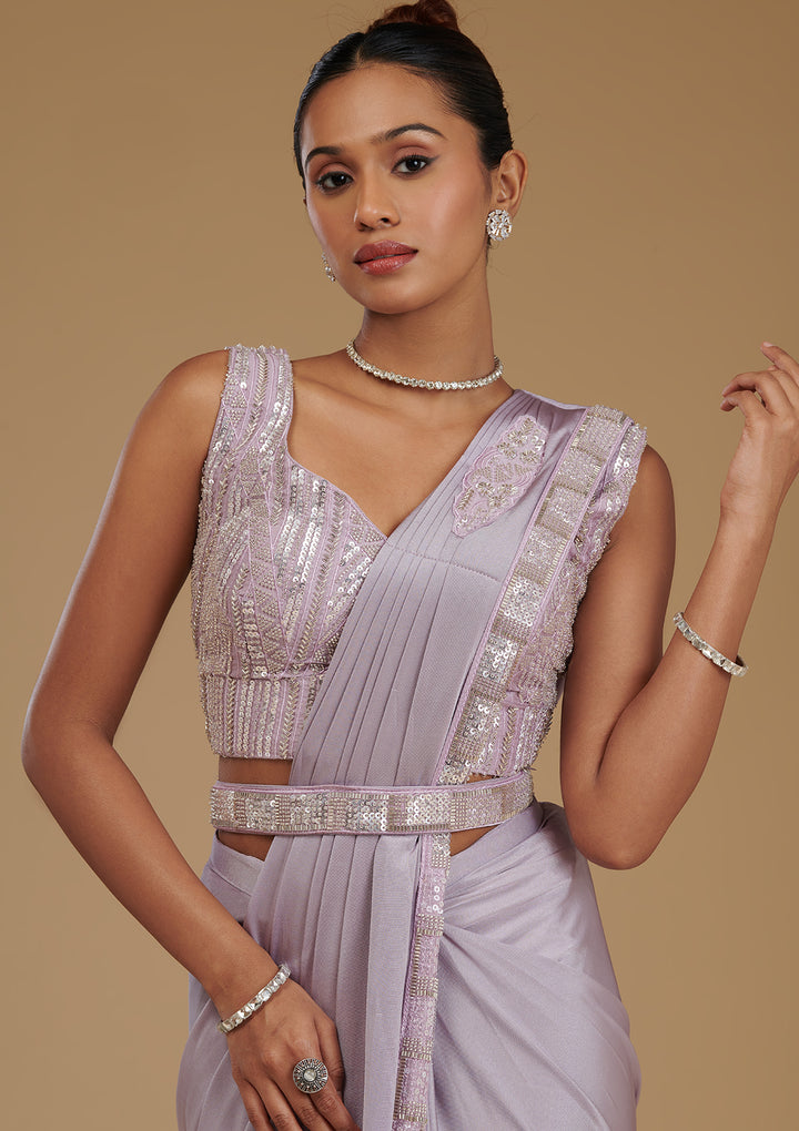 Lavender Cutdana Satin Readymade Saree