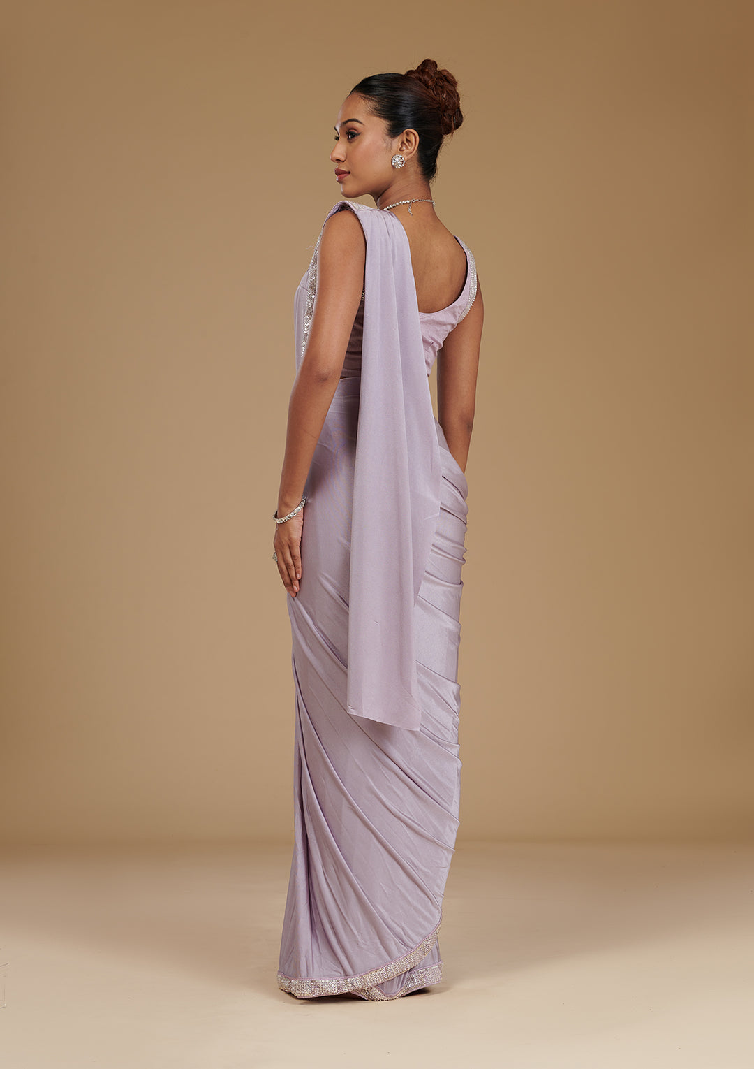 Lavender Cutdana Satin Readymade Saree