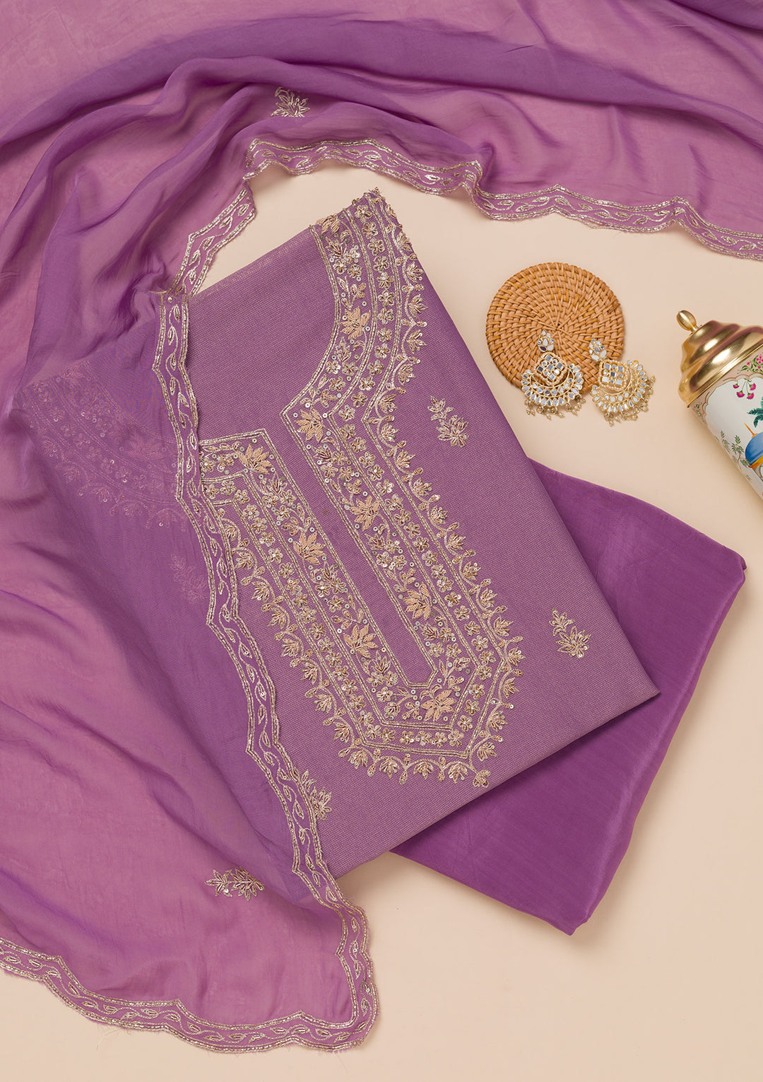 Lavender Cutdana Tissue Unstitched Salwar Suit