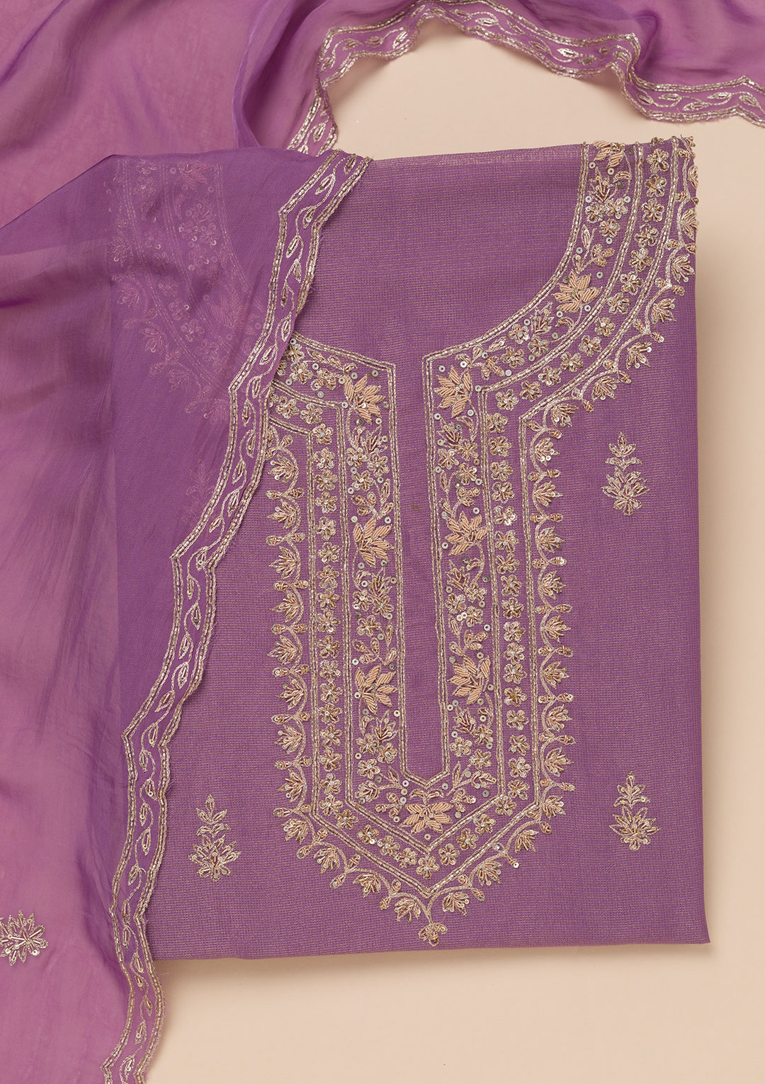 Lavender Cutdana Tissue Unstitched Salwar Suit