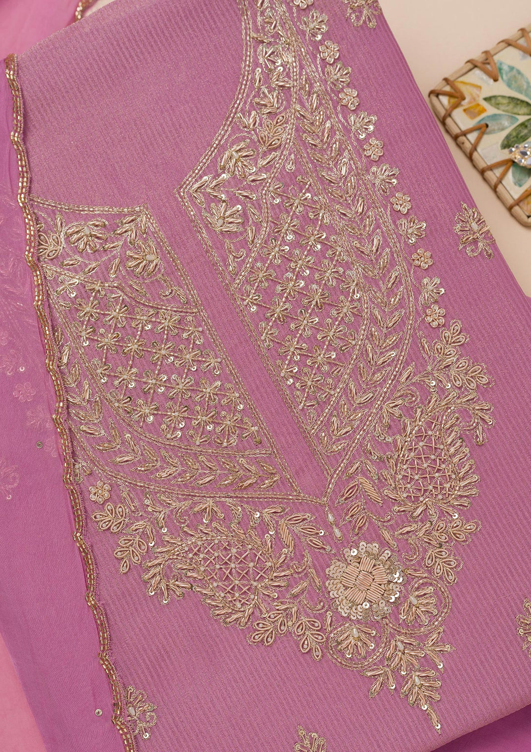 Lavender Cutdana Tissue Unstitched Salwar Suit