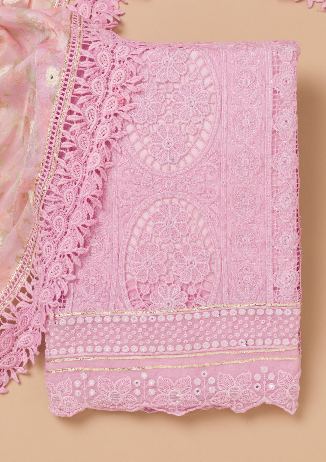 Lavender Cutwork Georgette Unstitched Salwar Suit