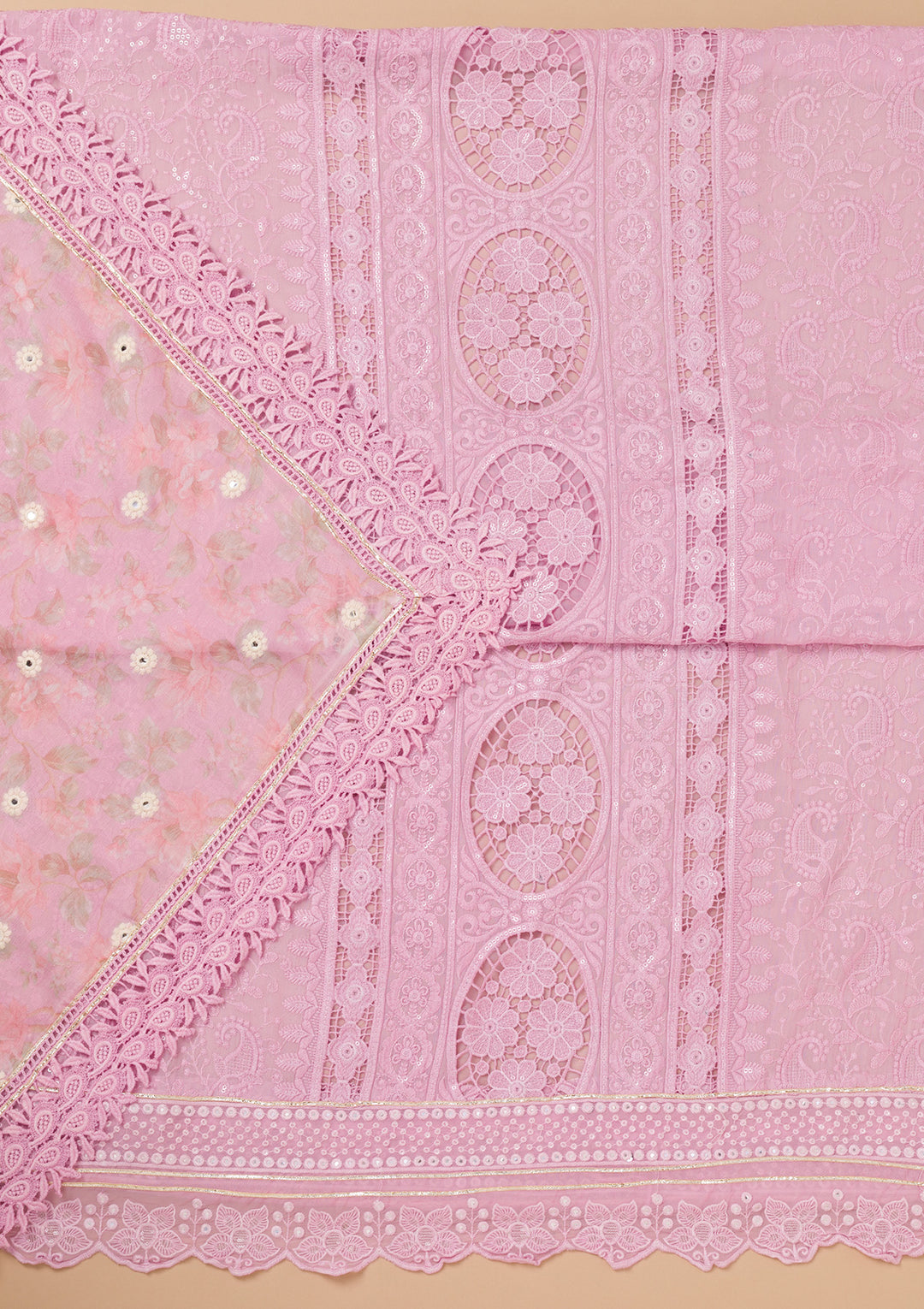 Lavender Cutwork Georgette Unstitched Salwar Suit
