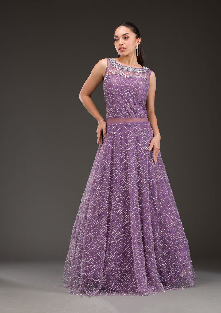 Lavender Glitter Net Gown