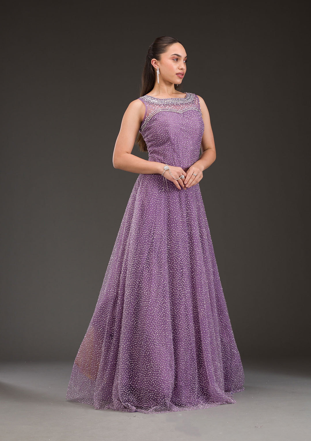 Lavender Glitter Net Gown