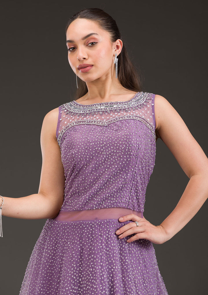 Lavender Glitter Net Gown