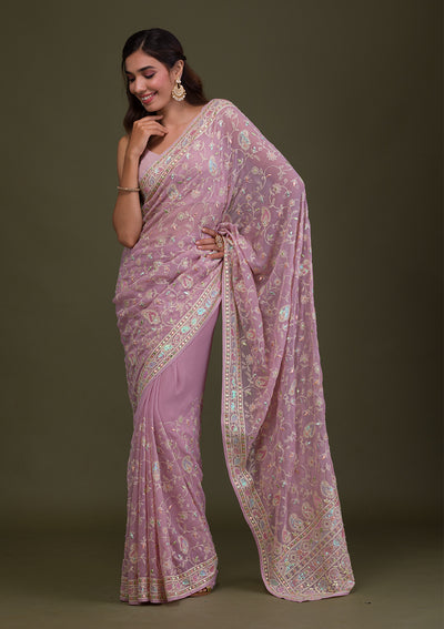 Lavender Gotapatti Chiffon Saree-Koskii