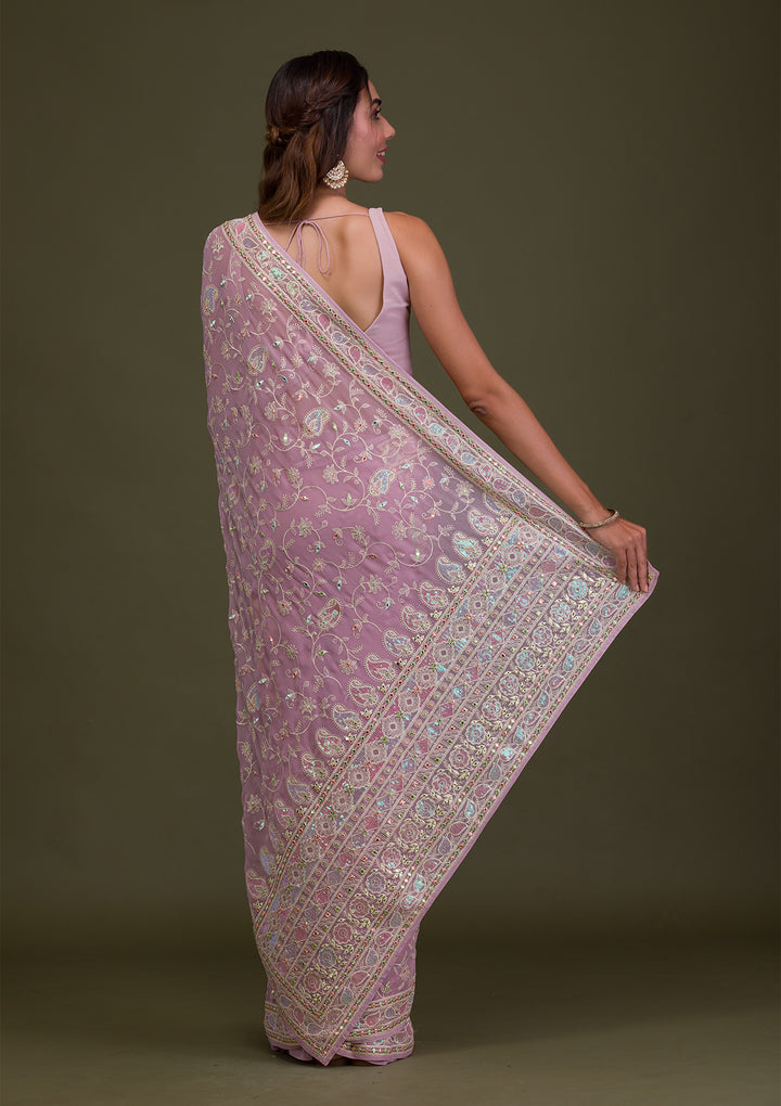 Lavender Gotapatti Georgette Saree