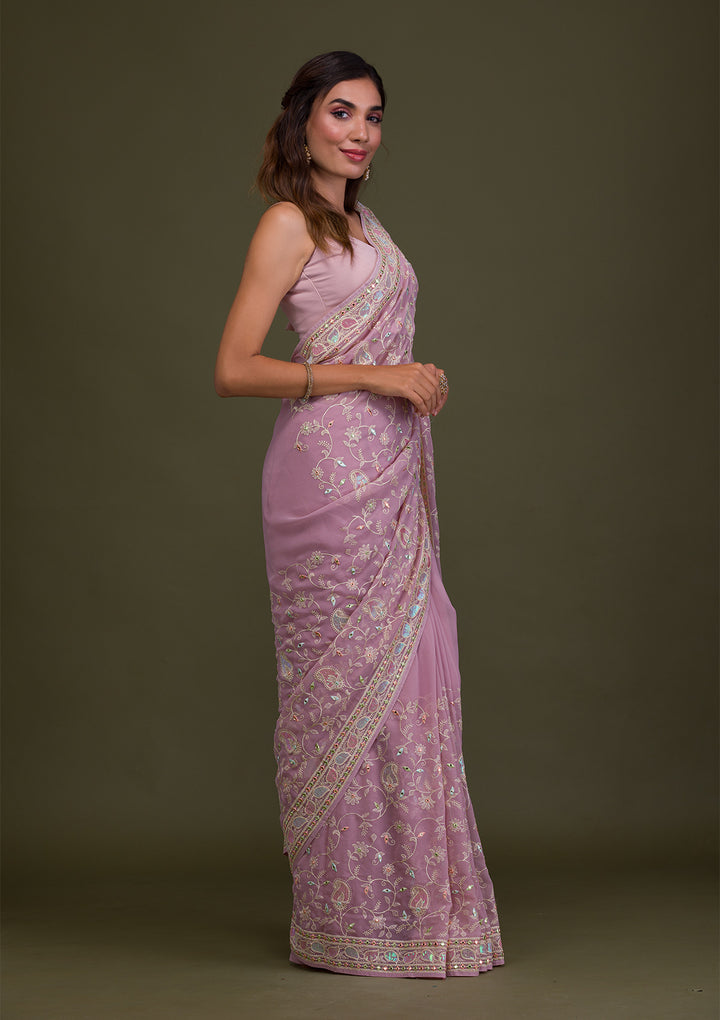Lavender Gotapatti Georgette Saree