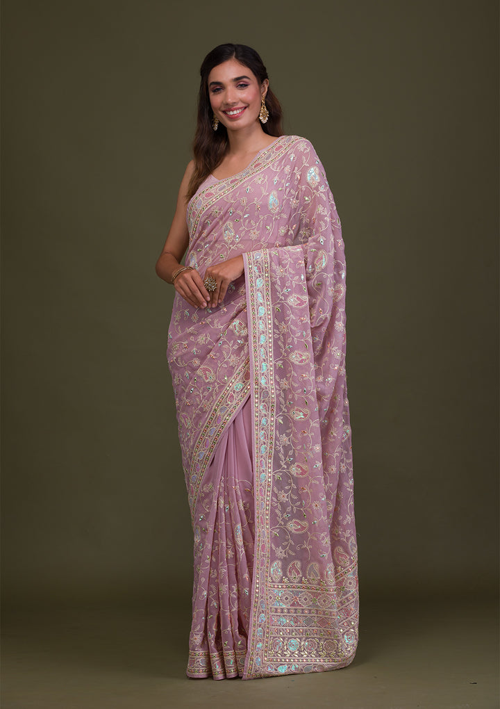 Lavender Gotapatti Georgette Saree