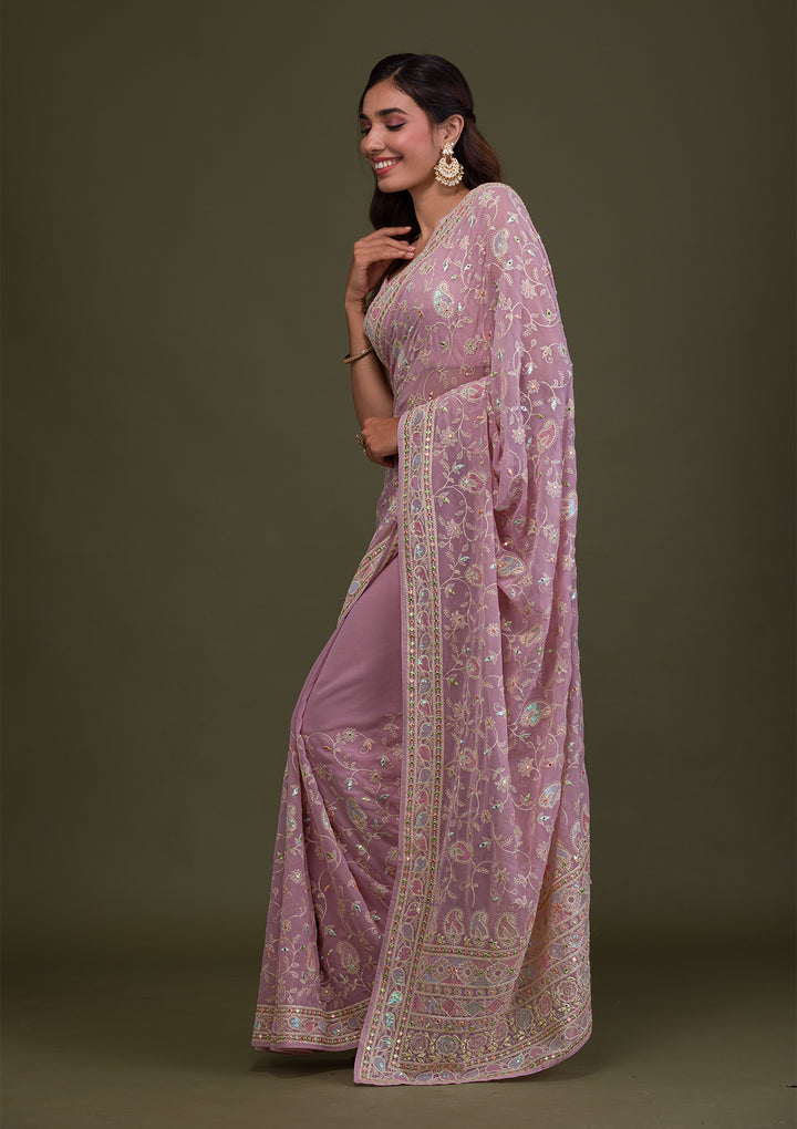 Lavender Gotapatti Georgette Saree