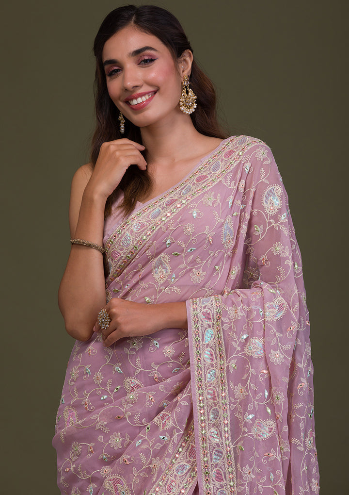 Lavender Gotapatti Georgette Saree