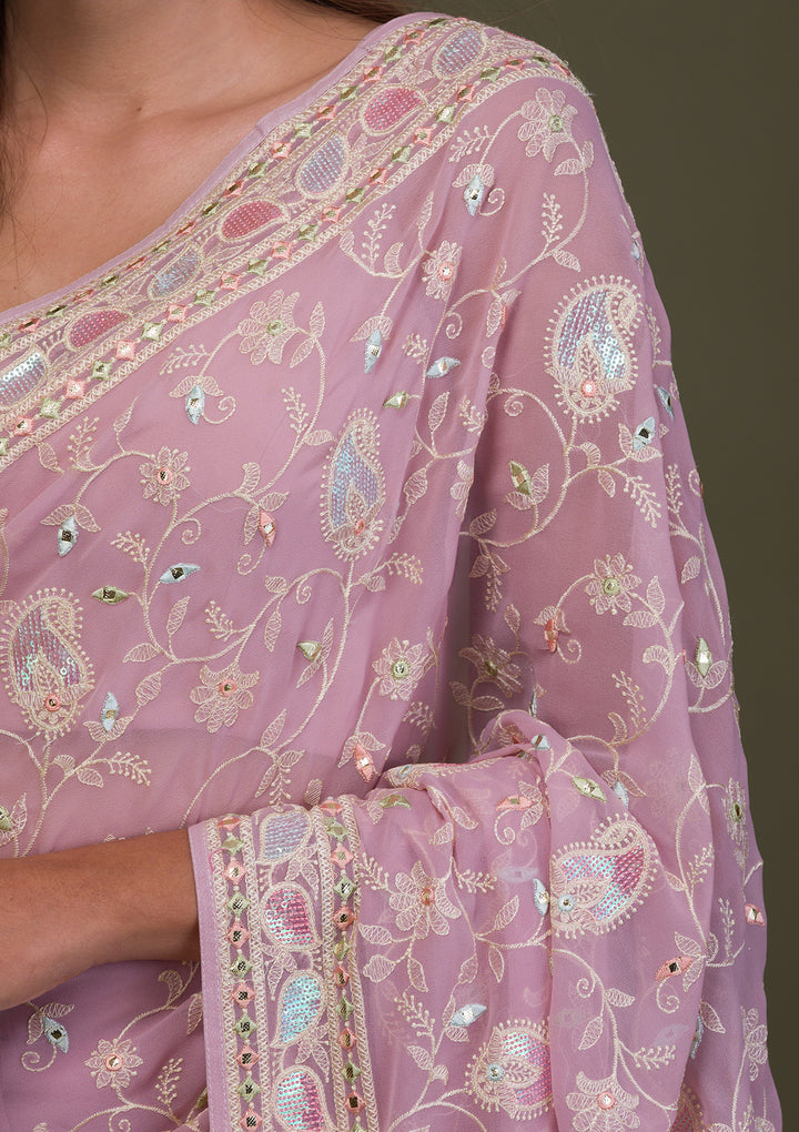 Lavender Gotapatti Georgette Saree
