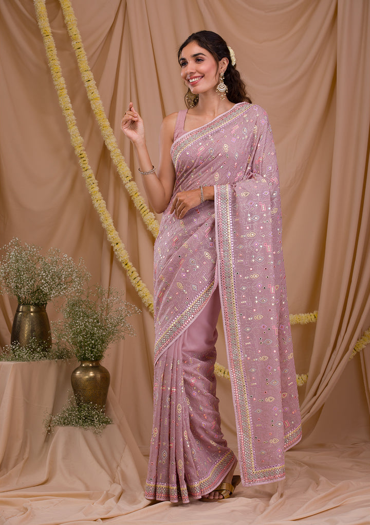 Lavender Gotapatti Geogette Saree-Koskii