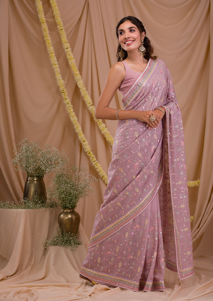 Lavender Gotapatti Geogette Saree