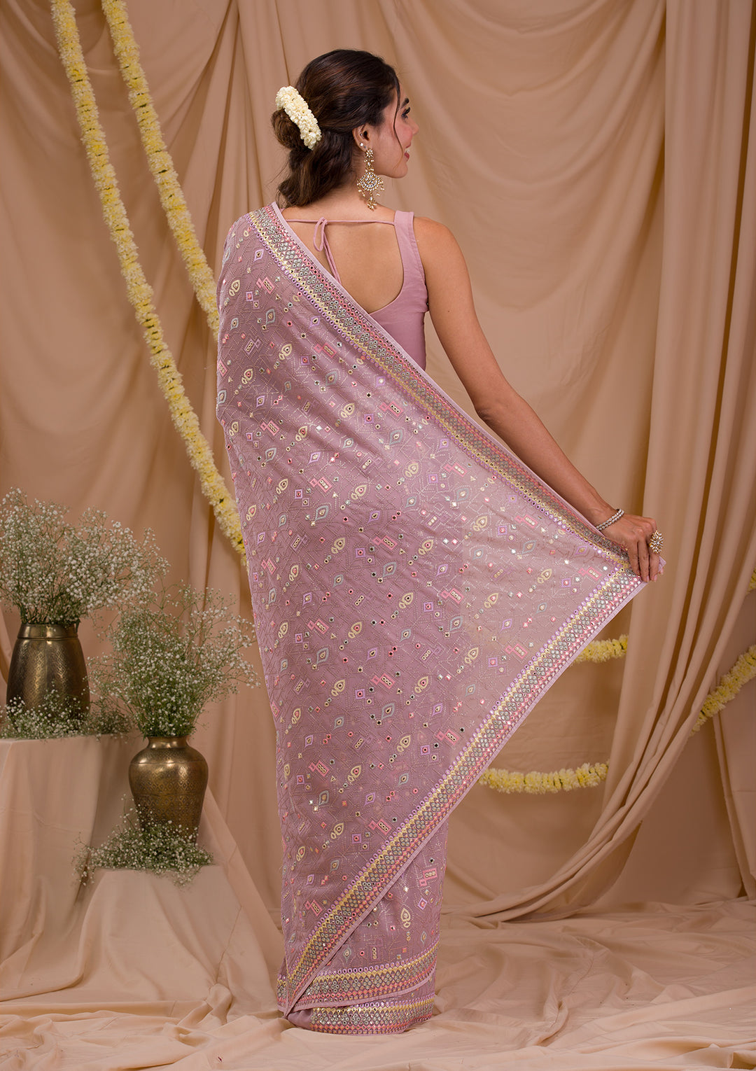 Lavender Gotapatti Geogette Saree