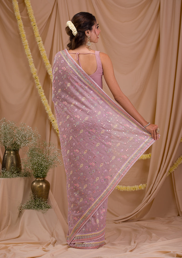 Lavender Gotapatti Geogette Saree