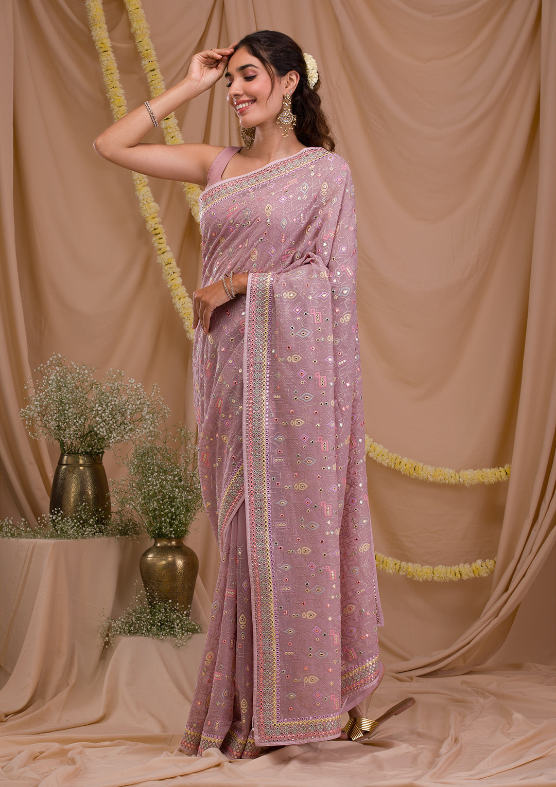 Lavender Gotapatti Geogette Saree